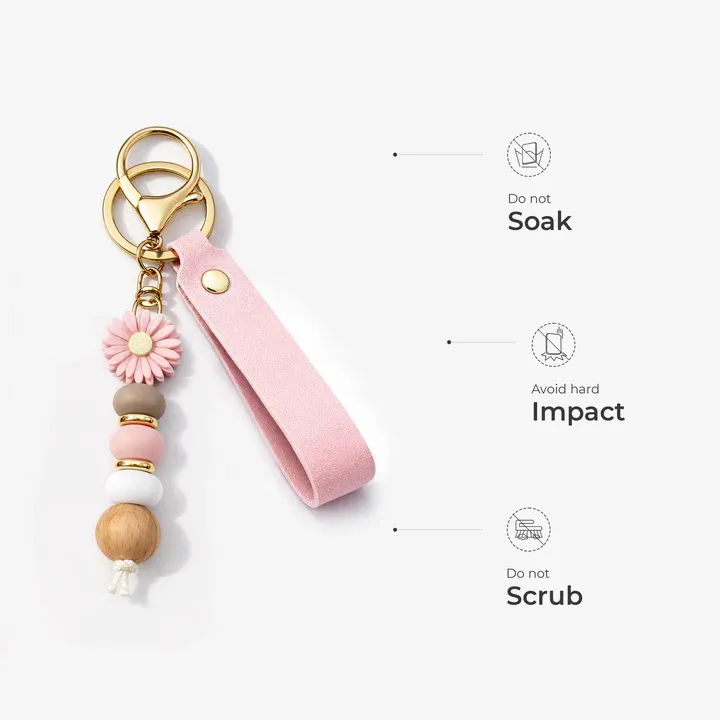 UV Printed Daisy Beaded Keychain with Name - Personalized Gifts for Her