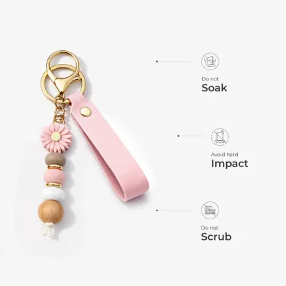 UV Printed Daisy Beaded Keychain with Name - Personalized Gifts for Her