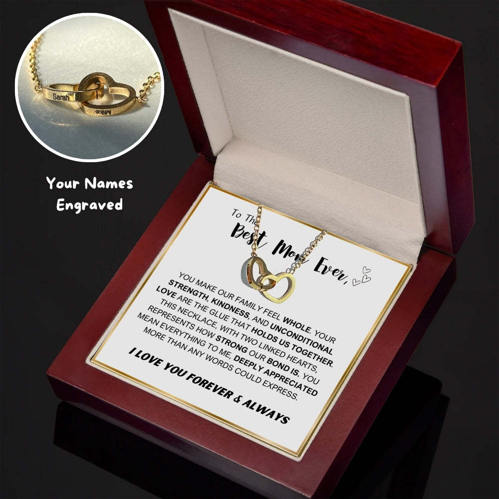 "To The Best Mom Ever"- Interlocking Hearts Necklace w/ Luxury LED Box