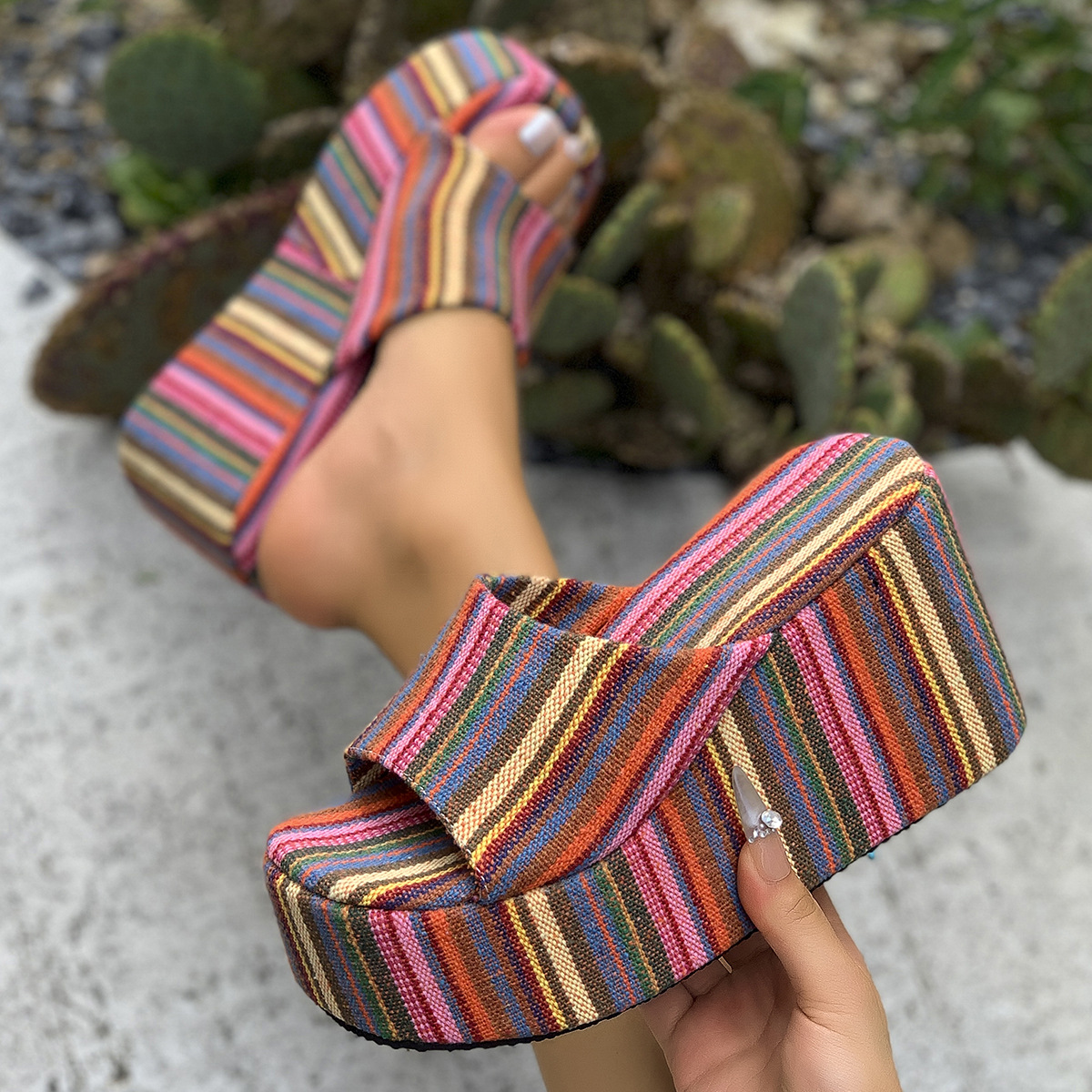 Women's 10cm Clear Strap Platform Wedge Sandals