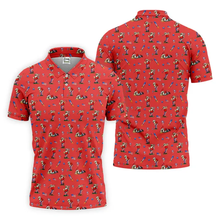 4th Of July Funny Man Golf And Beer Red Golf Shirt, Patriotic Golf Shirt, 250th Anniversary Golf Shirts For Men