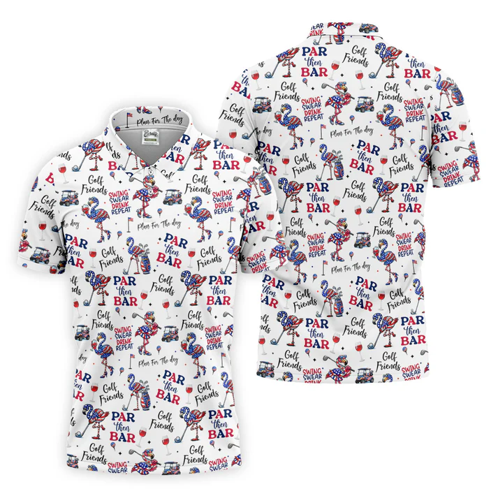Par Then Bar Funny Flamingo Patriot Golf Shirt, 250th Anniversary Golf Shirts For Men, 4th Of July Golf Shirt