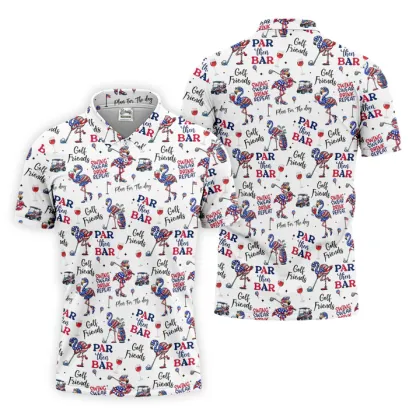 Par Then Bar Funny Flamingo Patriot Golf Shirt, 250th Anniversary Golf Shirts For Men, 4th Of July Golf Shirt