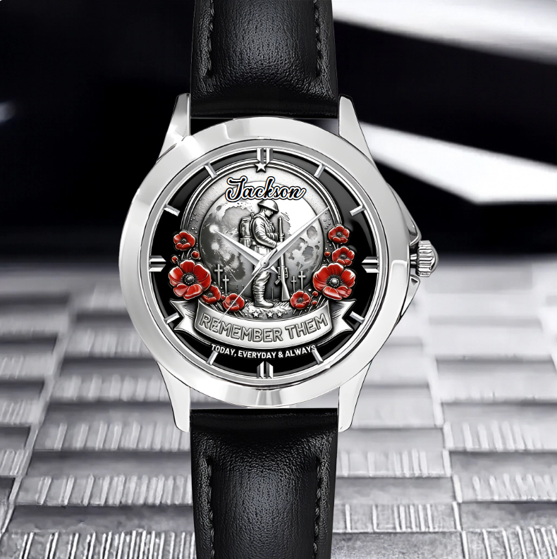 Remember Them Poppy Soldier Customized Watch - Personalized Name - Gift For Veterans, Soldiers