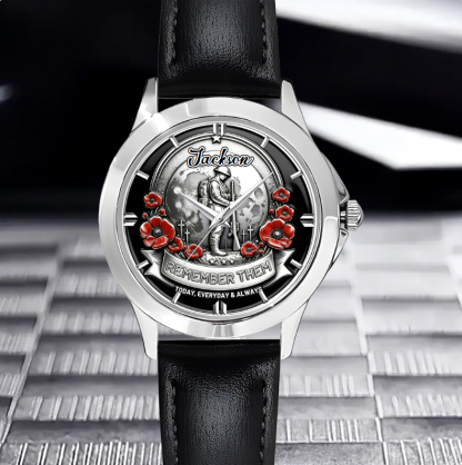 Remember Them Poppy Soldier Customized Watch - Personalized Name - Gift For Veterans, Soldiers