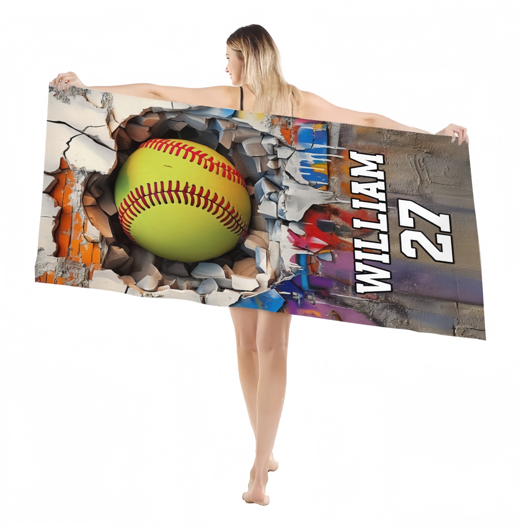 Customized Sport Games Beach Towel - Personalized Name & Number - Vacation Gift For Kids, Teens