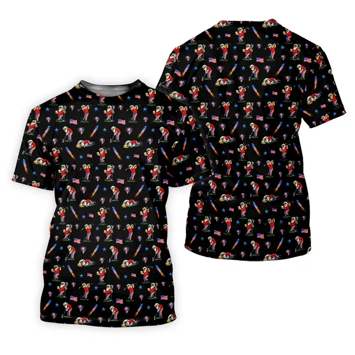 4th Of July Funny Man Golf And Beer Black Golf Shirt, Patriotic Golf Shirt, 250th Anniversary Golf Shirts For Men