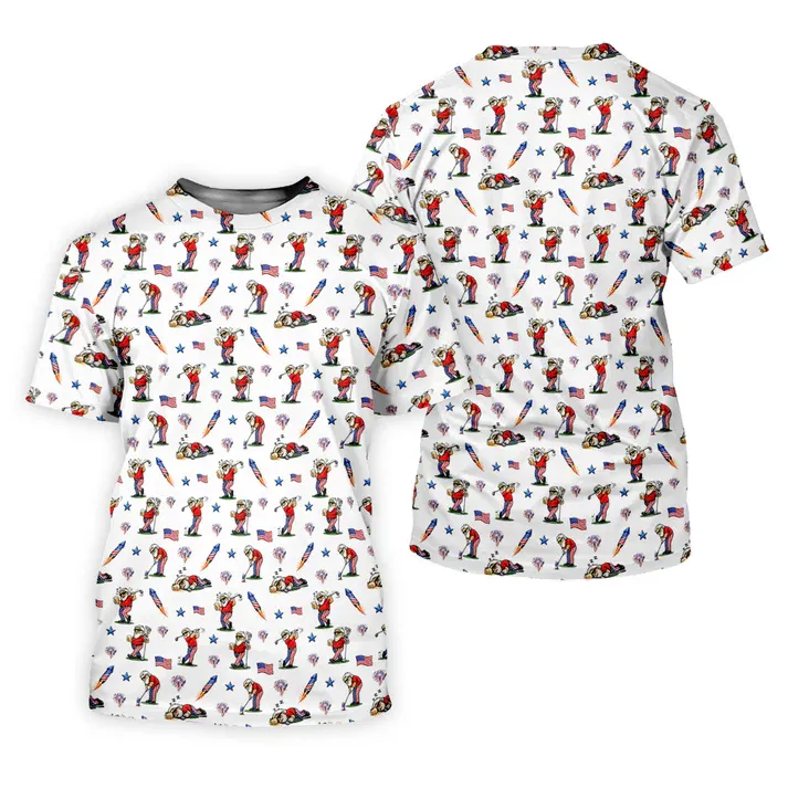 4th Of July Funny Man Golf And Beer USA Polo Shirt, Patriotic Golf Shirt, 250th Anniversary Golf Shirts For Men