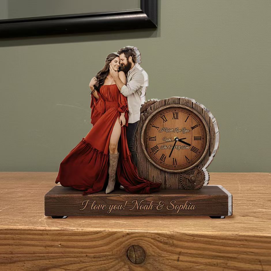I Will Love You Until The End Of Time - Personalized Couple Desk Clock Plaque