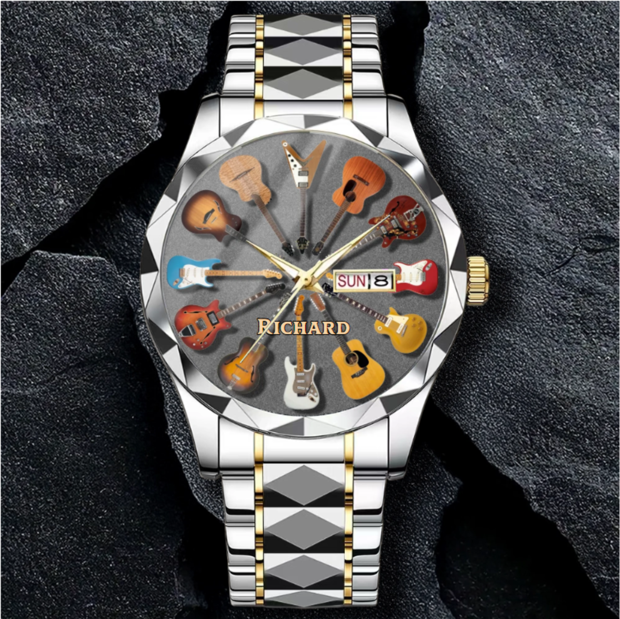 Personalized Rock Around the Clock Guitar Watch for Music Lovers