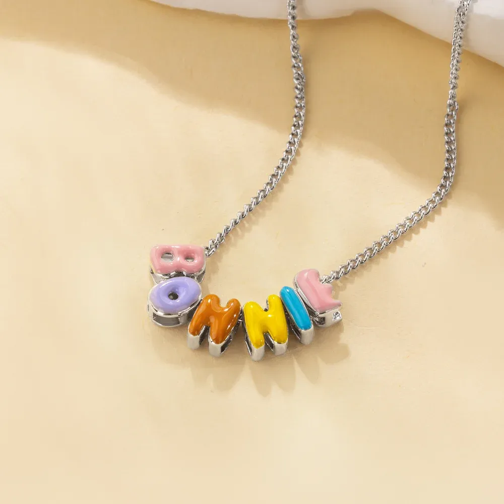 Personalized Colorful 3D Enamel Bubble Letter Name Necklace Minimalist Jewelry Birthday Gift for Friends Family