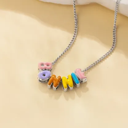 Personalized Colorful 3D Enamel Bubble Letter Name Necklace Minimalist Jewelry Birthday Gift for Friends Family