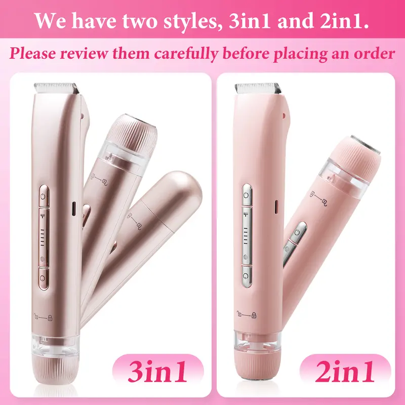 Women's Electric Bikini Trimmer, Rechargeable Stainless Steel Shaver with Massage Function, IPX7 Waterproof, Painless Hair Removal, Suitable for Face, Underarms and Legs