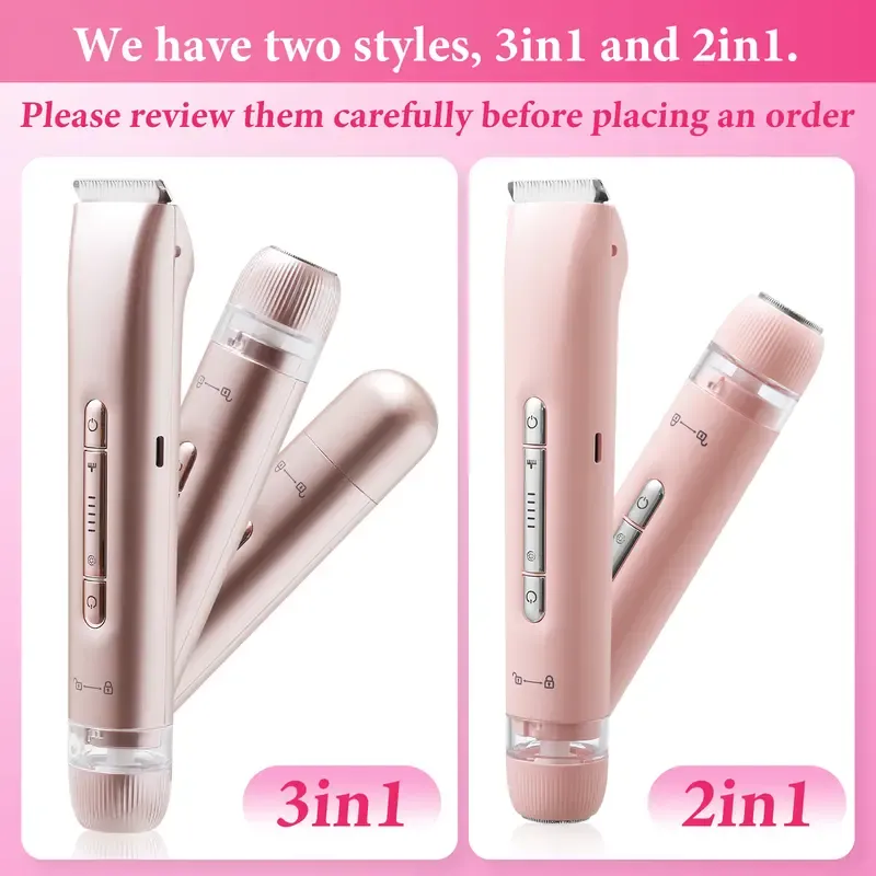 Women's Electric Bikini Trimmer, Rechargeable Stainless Steel Shaver with Massage Function, IPX7 Waterproof, Painless Hair Removal, Suitable for Face, Underarms and Legs