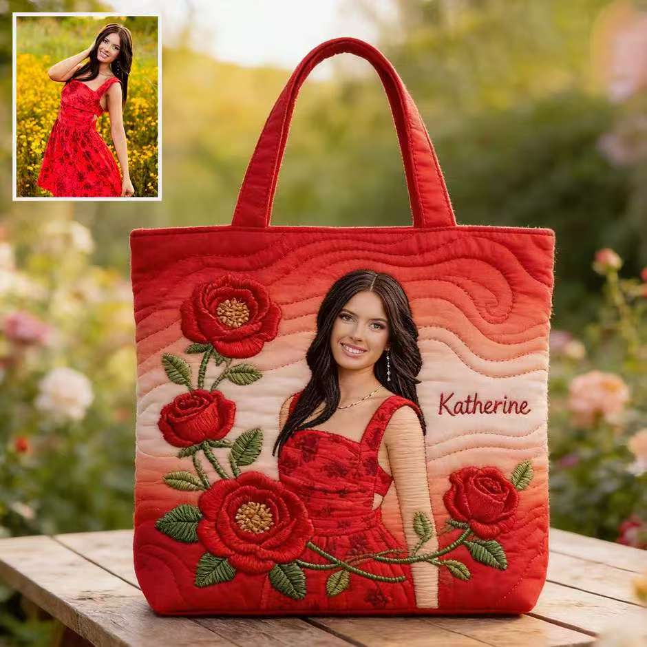 Custom Any Photo Birth Flower - Personalized Self Love Quilted Tote Bag