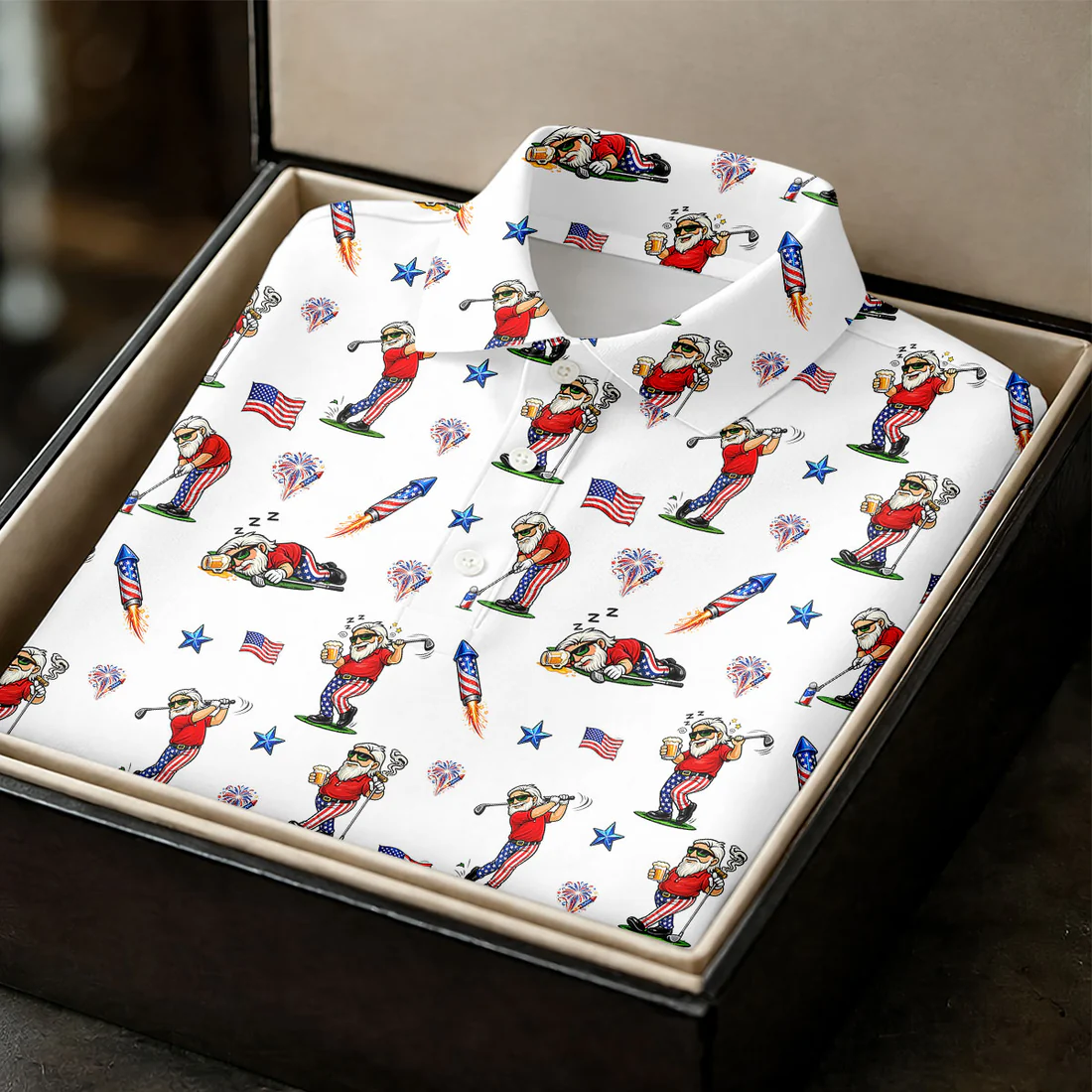 4th Of July Funny Man Golf And Beer USA Polo Shirt, Patriotic Golf Shirt, 250th Anniversary Golf Shirts For Men