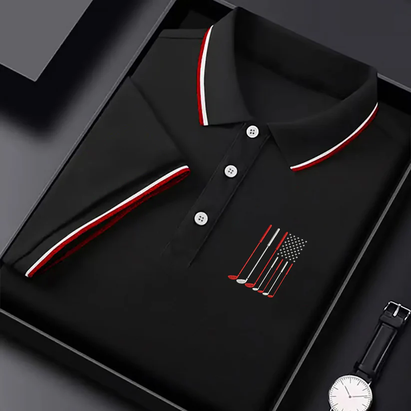 Golf Clubs America Flag Logo 250th Anniversary Navy Golf Shirt, Patriotic Golf Shirt, Golf Shirts For Men