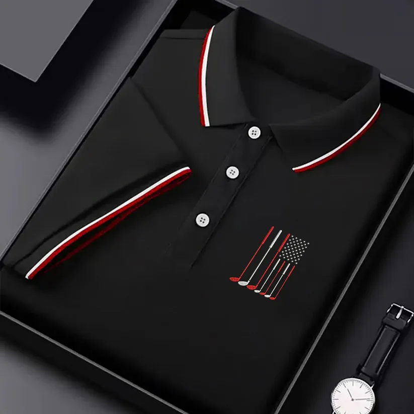 Golf Clubs America Flag Logo 250th Anniversary Navy Golf Shirt, Patriotic Golf Shirt, Golf Shirts For Men