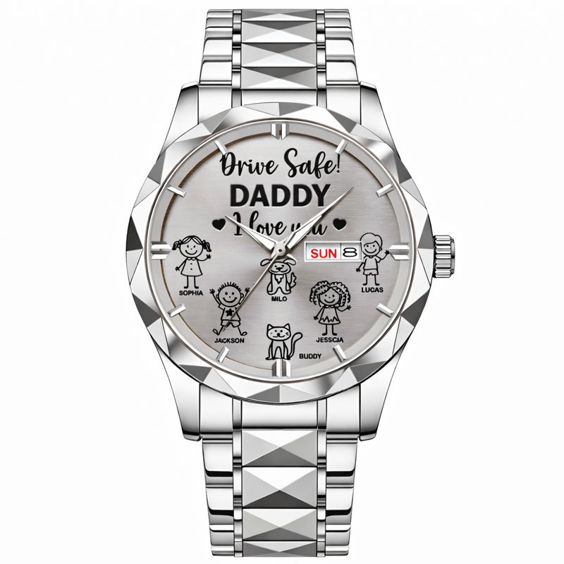 Drive Safe Grandpa Daddy Customized Watch - Personalized Name - Gift For Grandpa, Daddy