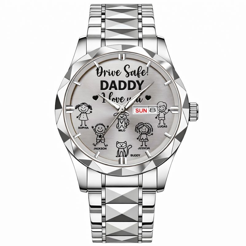Drive Safe Grandpa Daddy Customized Watch - Personalized Name - Gift For Grandpa, Daddy