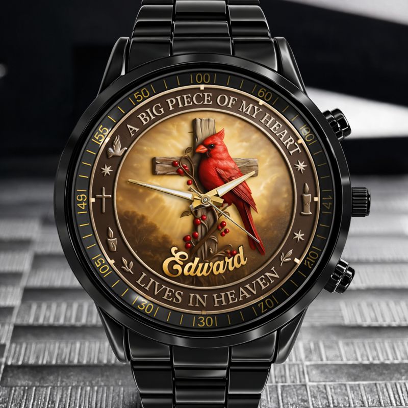 Customized Cardinal Cross Memorial Watch - Personalized Name - Gift for Family & Loved Ones
