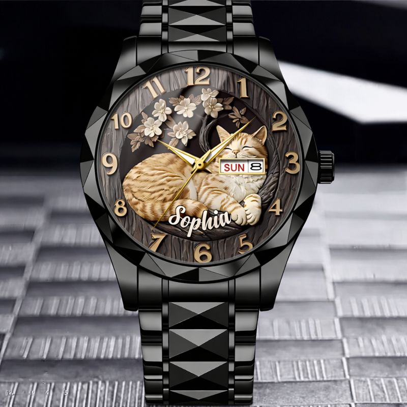 Customised Cat Watch - Cat-themed Watch with Personalised Name and Photo - A Gift For Family,Friend,Cat Lovers,Cat Owners