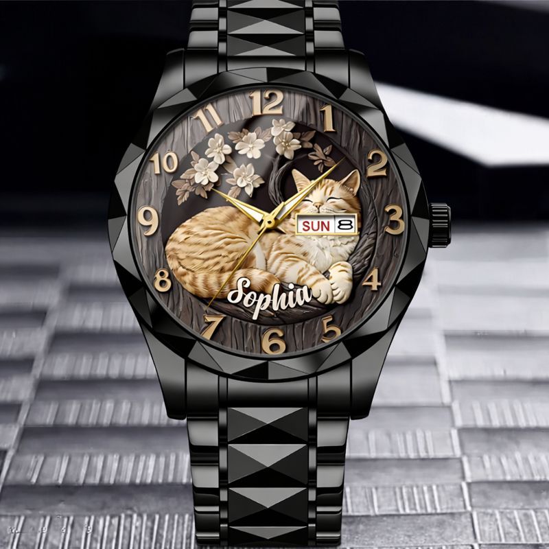Customised Cat Watch - Cat-themed Watch with Personalised Name and Photo - A Gift For Family,Friend,Cat Lovers,Cat Owners