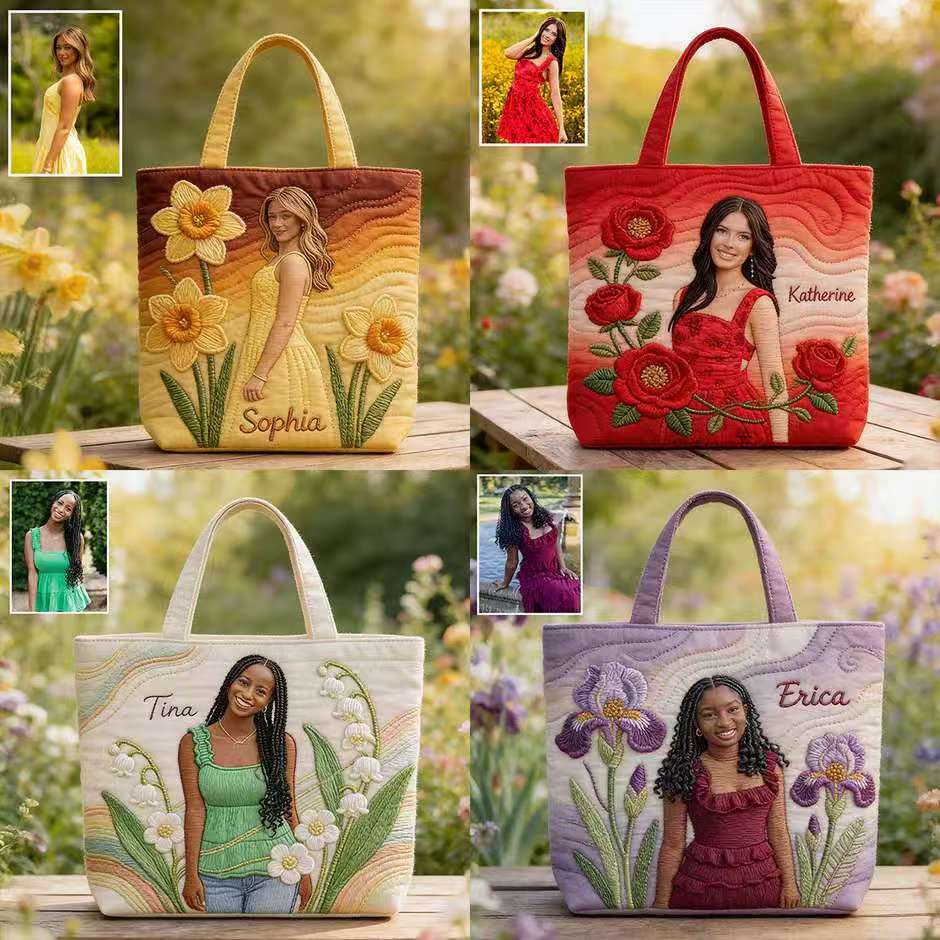 Custom Any Photo Birth Flower - Personalized Self Love Quilted Tote Bag