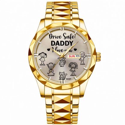 Drive Safe Grandpa Daddy Customized Watch - Personalized Name - Gift For Grandpa, Daddy