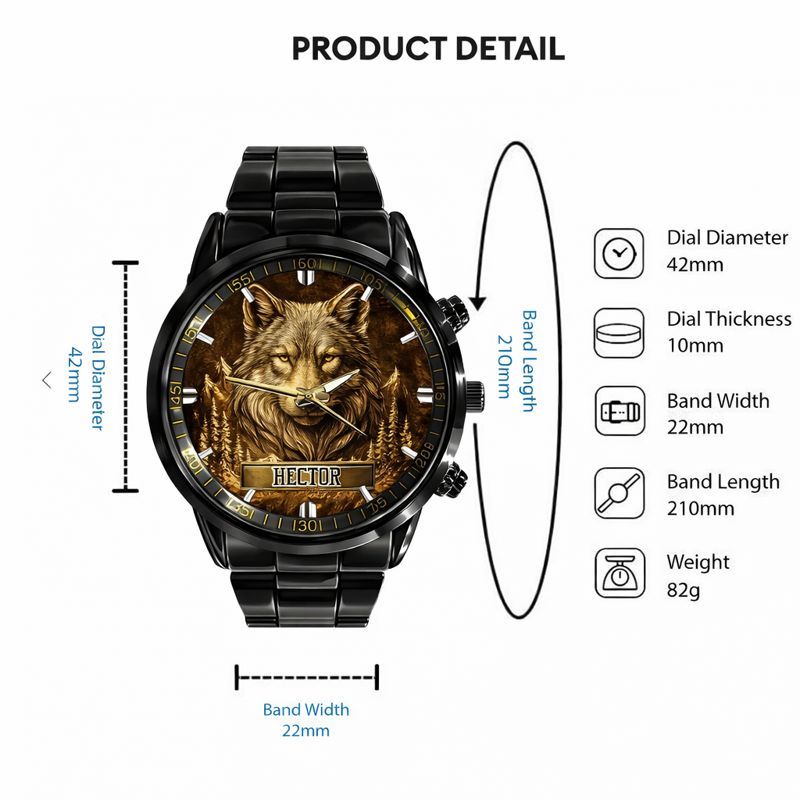 Customized Wolf Watch - Personalized Name - Gift for Wolf Lovers