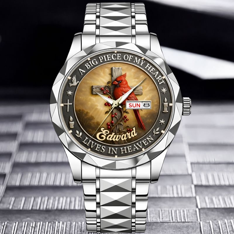Customized Cardinal Cross Memorial Watch - Personalized Name - Gift for Family & Loved Ones