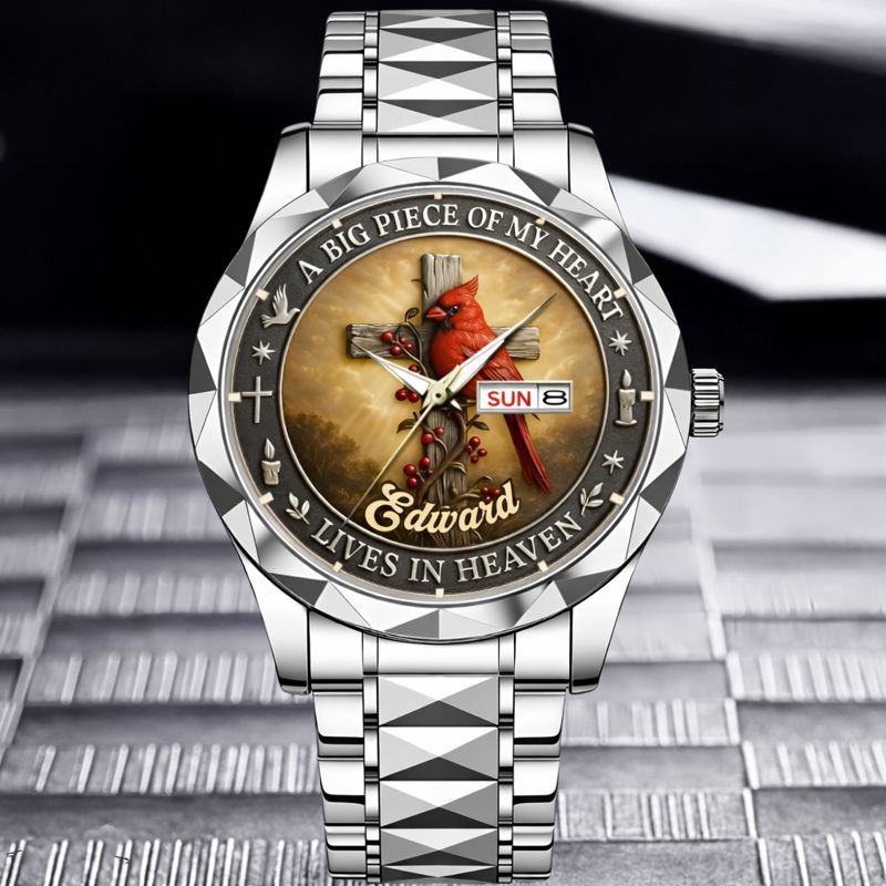 Customized Cardinal Cross Memorial Watch - Personalized Name - Gift for Family & Loved Ones