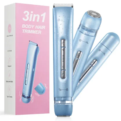 Women's Electric Bikini Trimmer, Rechargeable Stainless Steel Shaver with Massage Function, IPX7 Waterproof, Painless Hair Removal, Suitable for Face, Underarms and Legs