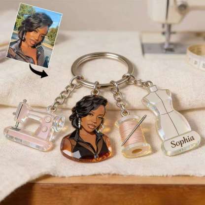 Love Sewing - Personalized Sewing Keychain With Charms