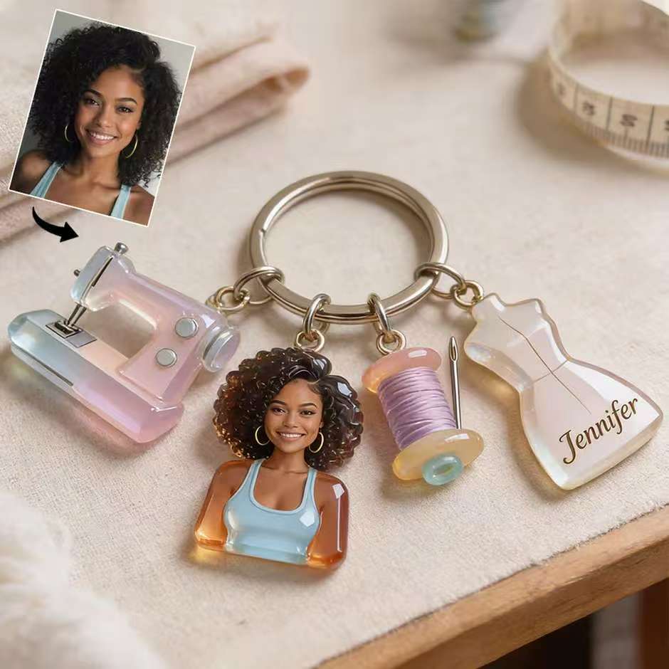 Love Sewing - Personalized Sewing Keychain With Charms