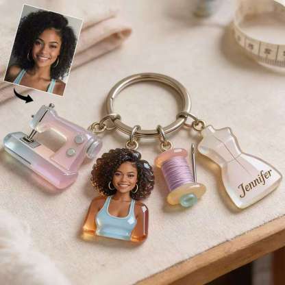 Love Sewing - Personalized Sewing Keychain With Charms