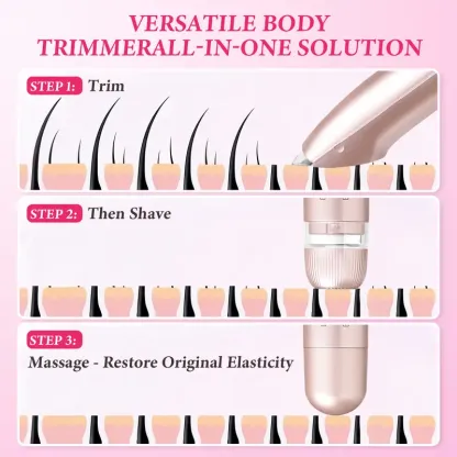 Women's Electric Bikini Trimmer, Rechargeable Stainless Steel Shaver with Massage Function, IPX7 Waterproof, Painless Hair Removal, Suitable for Face, Underarms and Legs