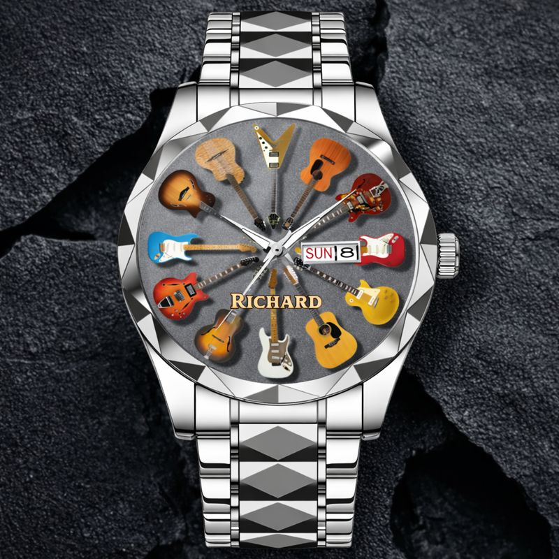 Personalized Rock Around the Clock Guitar Watch for Music Lovers