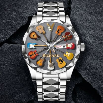 Personalized Rock Around the Clock Guitar Watch for Music Lovers