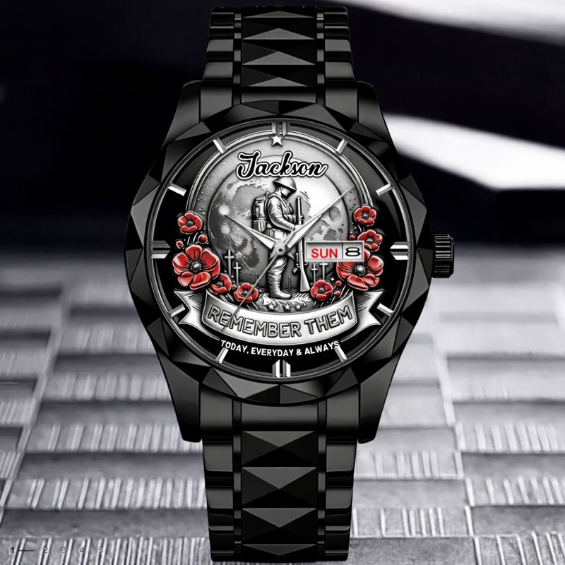 Remember Them Poppy Soldier Customized Watch - Personalized Name - Gift For Veterans, Soldiers