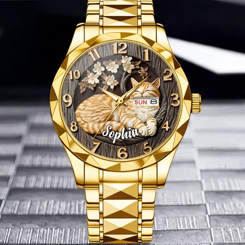 Customised Cat Watch - Cat-themed Watch with Personalised Name and Photo - A Gift For Family,Friend,Cat Lovers,Cat Owners