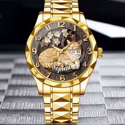 Customised Cat Watch - Cat-themed Watch with Personalised Name and Photo - A Gift For Family,Friend,Cat Lovers,Cat Owners