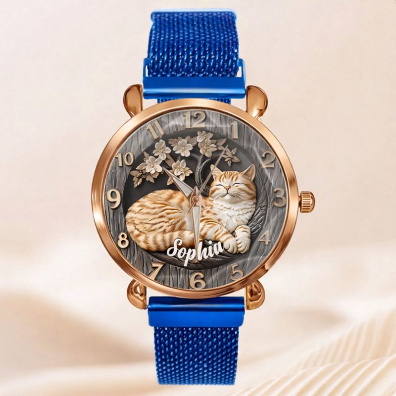 Customised Cat Watch - Cat-themed Watch with Personalised Name and Photo - A Gift For Family,Friend,Cat Lovers,Cat Owners