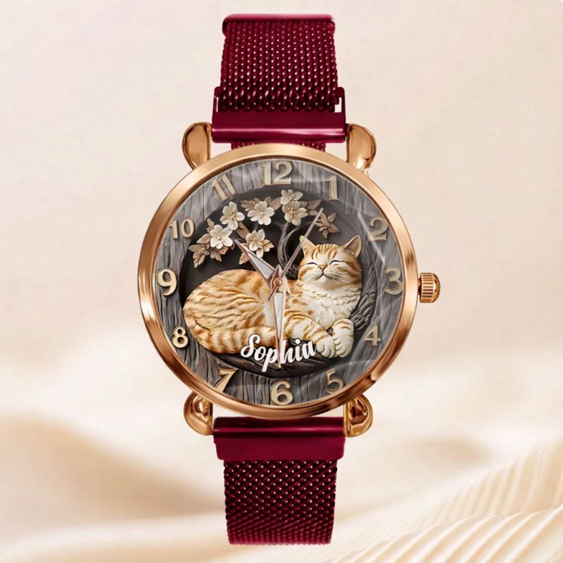 Customised Cat Watch - Cat-themed Watch with Personalised Name and Photo - A Gift For Family,Friend,Cat Lovers,Cat Owners