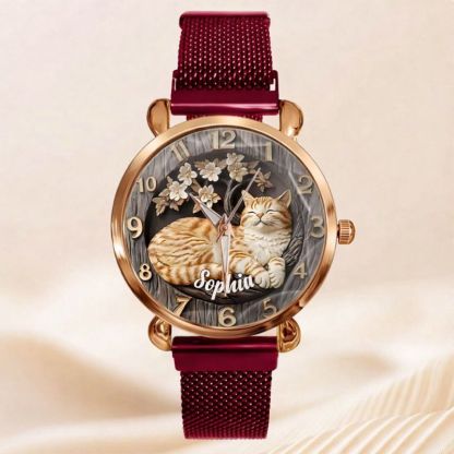 Customised Cat Watch - Cat-themed Watch with Personalised Name and Photo - A Gift For Family,Friend,Cat Lovers,Cat Owners