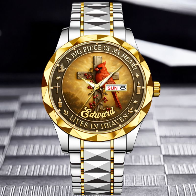 Customized Cardinal Cross Memorial Watch - Personalized Name - Gift for Family & Loved Ones