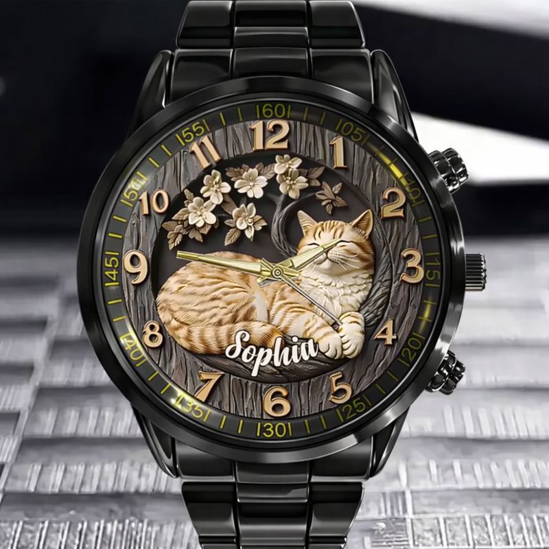 Customised Cat Watch - Cat-themed Watch with Personalised Name and Photo - A Gift For Family,Friend,Cat Lovers,Cat Owners