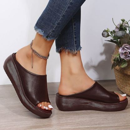 Women's Chunky Platform Peep Toe Wedge Slide Mules