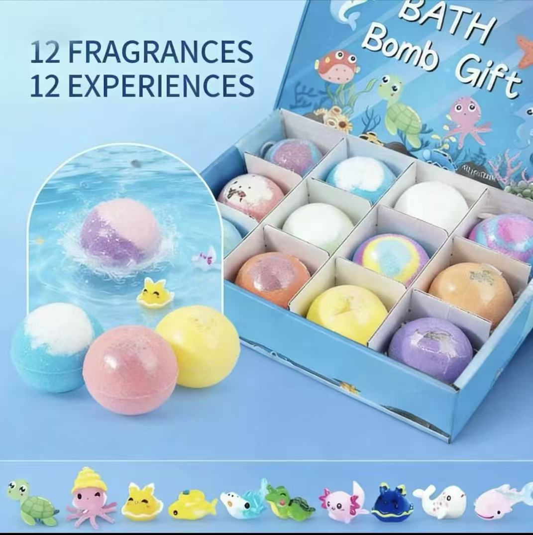 12 Bath Bombs + Surprise Ocean Toys Inside (Gift Box)