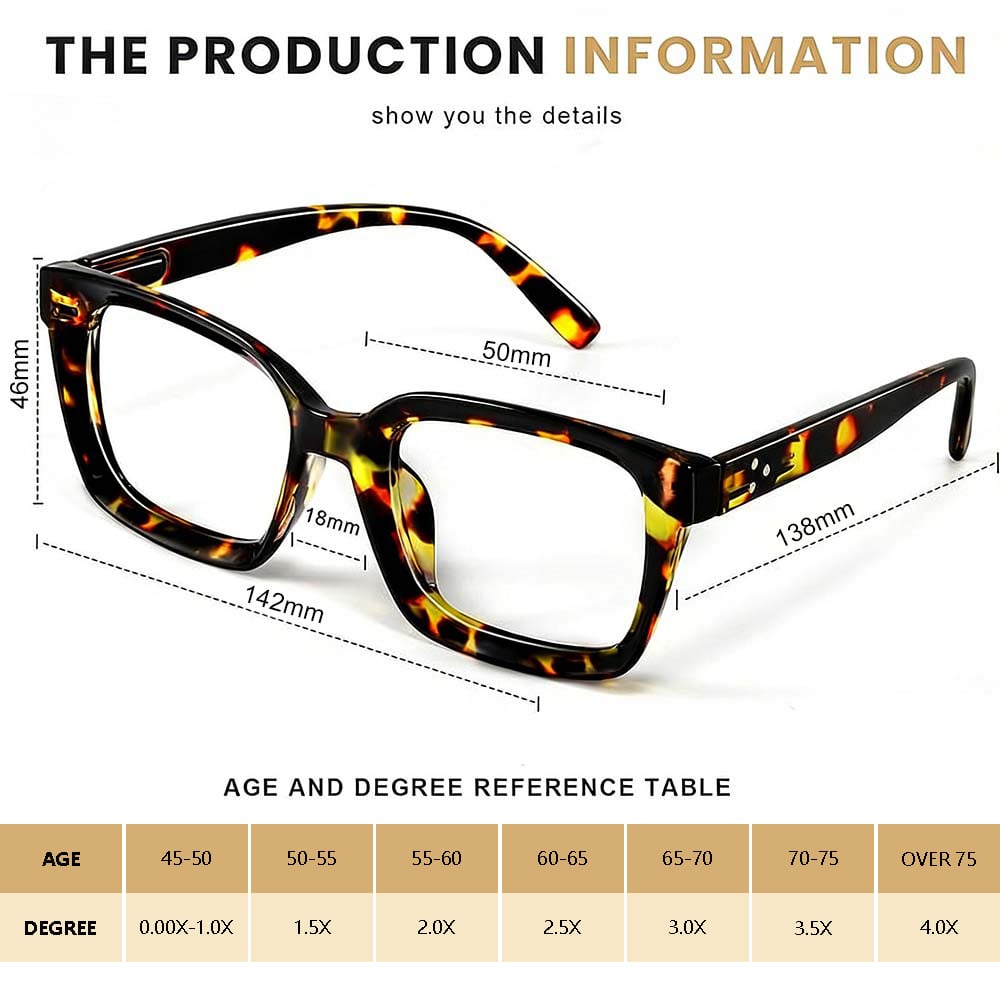 🔥Hot Sale-✨👓3 Pack Tortoiseshell Reading Glasses – Blue Light Blocking Oversized Square Readers